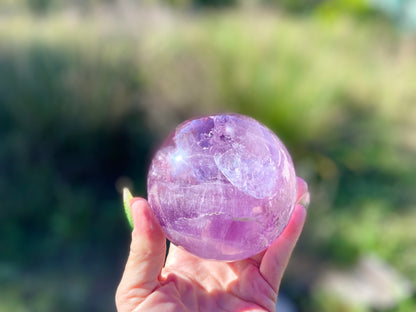 Trapiche Amethyst Sphere with Large Rainbow | Finger Print | Crown Chakra | Rare Collectors Crystal from Brazil | 947 Grams