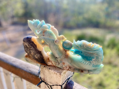 Caribbean Amazonite Dragon Sculpture | Strength • Renewal • Kundalini Energy | 1.931 kg