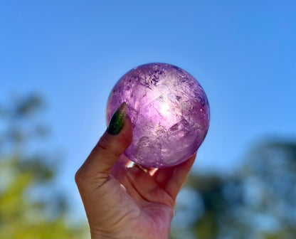 Trapiche Amethyst Sphere with Large Rainbow | Finger Print | Crown Chakra | Rare Collectors Crystal from Brazil | 947 Grams
