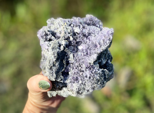 Transparent Tanzanite Fluorite on Druzy Quartz | Fujian, China | Glassy ‘Tanzanite’ Fluorite Cluster | Collector’s Specimen