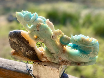 Caribbean Amazonite Dragon Sculpture | Strength • Renewal • Kundalini Energy | 1.931 kg
