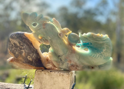 Caribbean Amazonite Dragon Sculpture | Strength • Renewal • Kundalini Energy | 1.931 kg