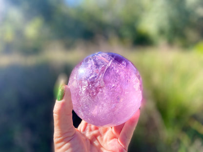 Trapiche Amethyst Sphere with Large Rainbow | Finger Print | Crown Chakra | Rare Collectors Crystal from Brazil | 947 Grams