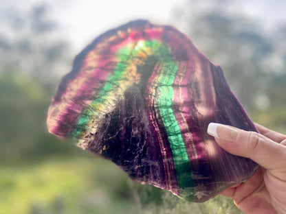 Rainbow Fluorite Crystal Rainbow Fluorite Slab | Intuition + Clarity + Balance | Third Eye Chakra |1084 Grams
