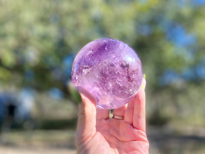 Trapiche Amethyst Sphere with Large Rainbow | Finger Print | Crown Chakra | Rare Collectors Crystal from Brazil | 947 Grams