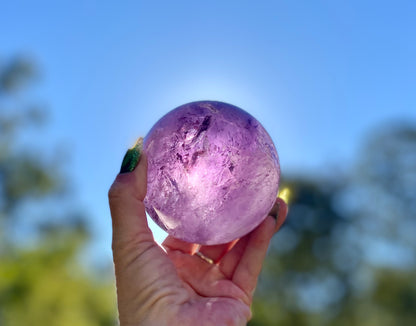 Trapiche Amethyst Sphere with Large Rainbow | Finger Print | Crown Chakra | Rare Collectors Crystal from Brazil | 947 Grams