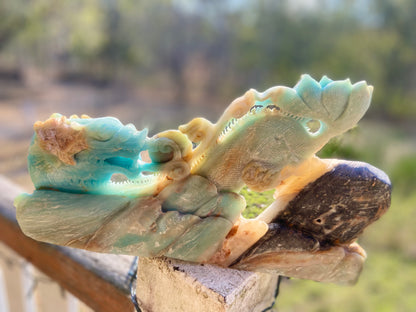 Caribbean Amazonite Dragon Sculpture | Strength • Renewal • Kundalini Energy | 1.931 kg