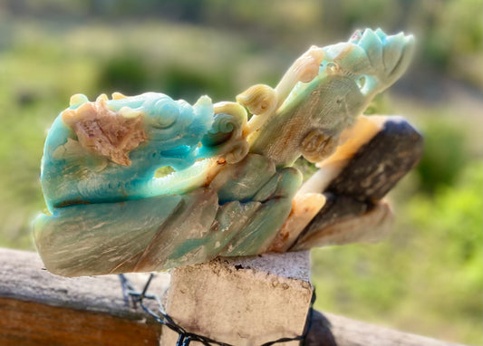 Caribbean Amazonite Dragon Sculpture | Strength • Renewal • Kundalini Energy | 1.931 kg