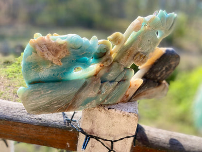 Caribbean Amazonite Dragon Sculpture | Strength • Renewal • Kundalini Energy | 1.931 kg