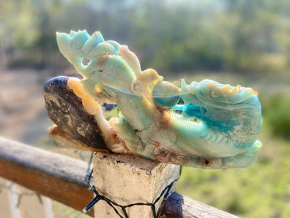 Caribbean Amazonite Dragon Sculpture | Strength • Renewal • Kundalini Energy | 1.931 kg