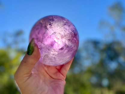 Trapiche Amethyst Sphere with Large Rainbow | Finger Print | Crown Chakra | Rare Collectors Crystal from Brazil | 947 Grams