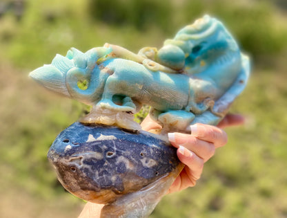 Caribbean Amazonite Dragon Sculpture | Strength • Renewal • Kundalini Energy | 1.931 kg