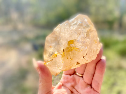 Lemurian Golden Healer Fenster Quartz with Enhydro | Self-Healed Elestial Tip • Pure Light • High Vibrational | 351 g