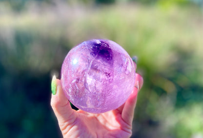 Trapiche Amethyst Sphere with Large Rainbow | Finger Print | Crown Chakra | Rare Collectors Crystal from Brazil | 947 Grams