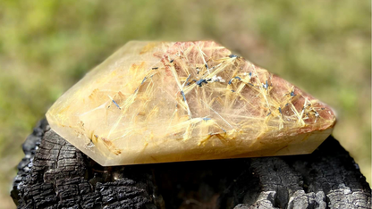 Rutile Quartz with Hematite Rutile Stars Polished Freeform