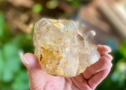 Lemurian Golden Healer Fenster Quartz with Enhydro | Self-Healed Elestial Tip • Pure Light • High Vibrational | 351 g