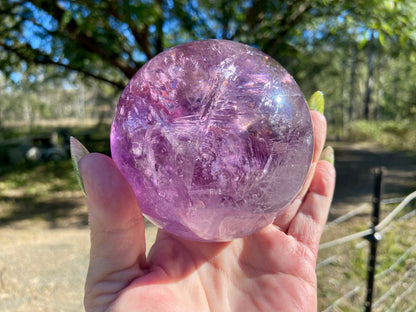 Trapiche Amethyst Sphere with Large Rainbow | Finger Print | Crown Chakra | Rare Collectors Crystal from Brazil | 947 Grams