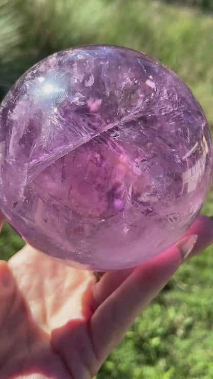 Trapiche Amethyst Sphere with Large Rainbow | Finger Print | Crown Chakra | Rare Collectors Crystal from Brazil | 947 Grams