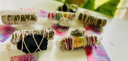 Sage Stick, Selenite Stick and Raw Crystal Bundle